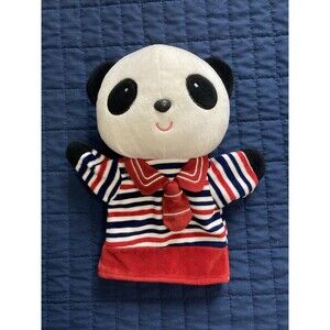 Plush Panda Hand Puppet Striped shirt Tie Kawaii Baby Kids Doll